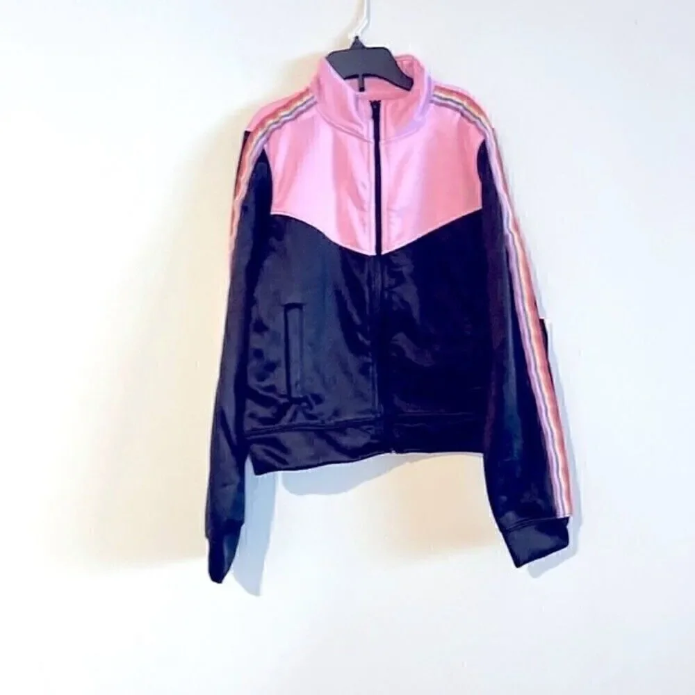 New Ideology Big Girls Rainbow Striped Track Jacket Pink/Black sweater s…